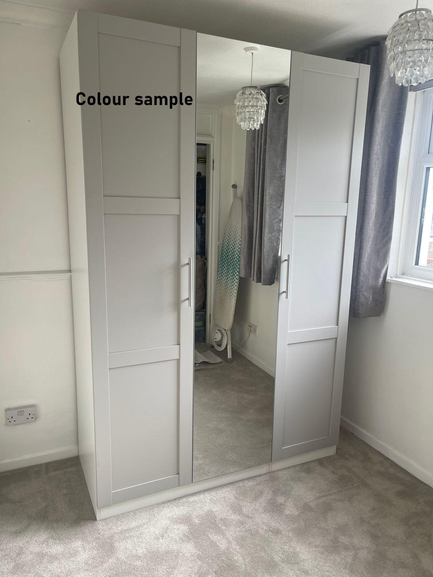 Habitat Munich Panelled 4 Door Mirror Wardrobe - Light Grey